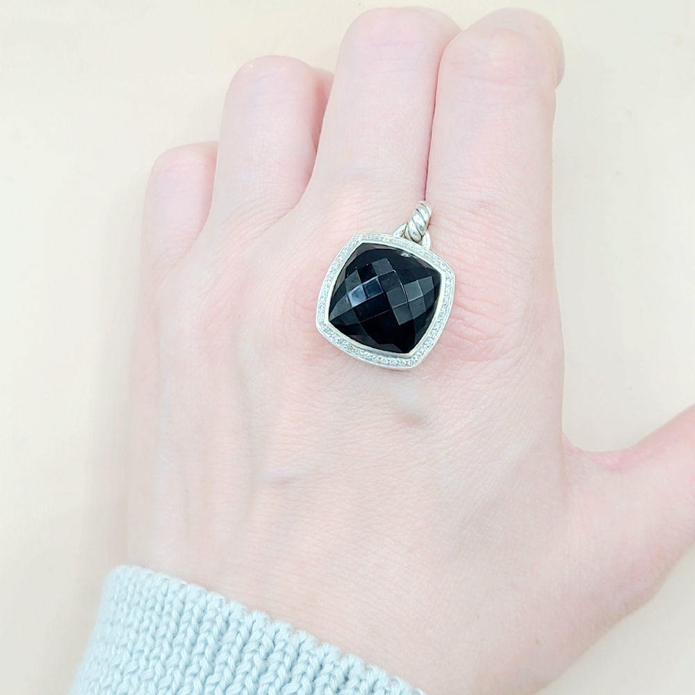 David Yurman Albion 17mm Black Onyx Diamond Pendant Enhancer - Picture 8 of 8